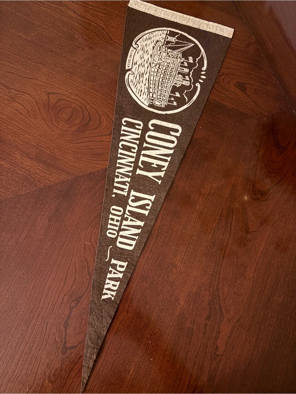 Coney Island Cincinnati Ohio Park Vintage Felt Pennant - Brown & White